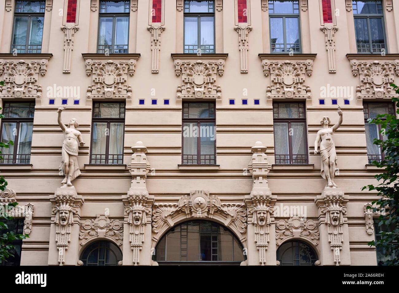 Architettura Art Nouveau (Jugendstil architecture). Un sito Patrimonio Mondiale dell'Unesco. Riga, Lettonia Foto Stock