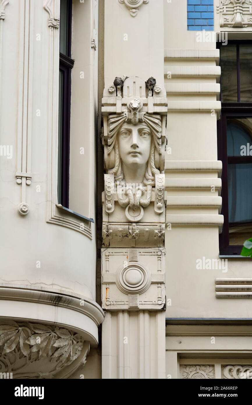 Architettura Art Nouveau (Jugendstil architecture). Un sito Patrimonio Mondiale dell'Unesco. Riga, Lettonia Foto Stock