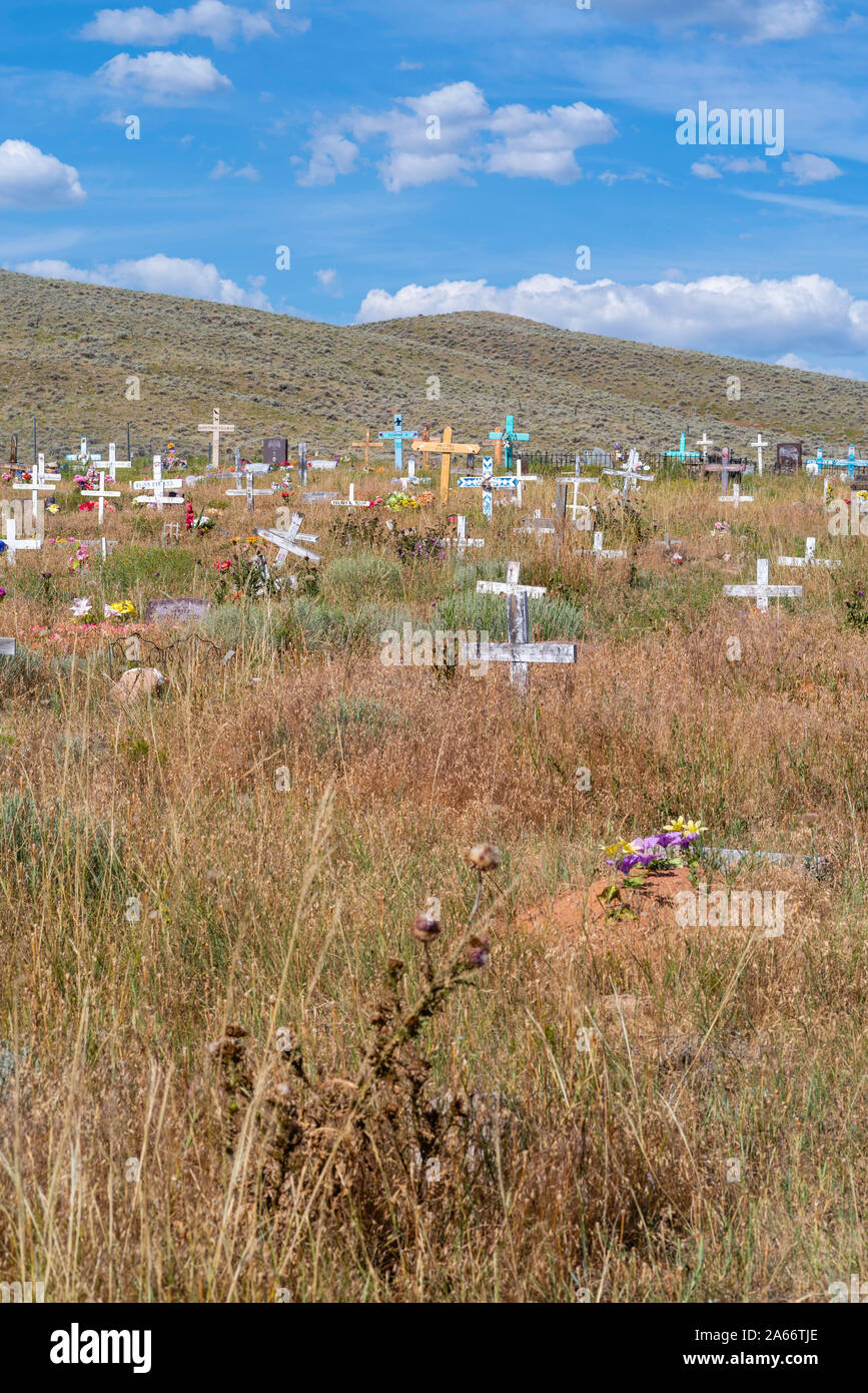 Immagini di Sacajawea il luogo di sepoltura al Cimitero Sacajawea, Fort Washakie, Wyoming negli Stati Uniti. Foto Stock