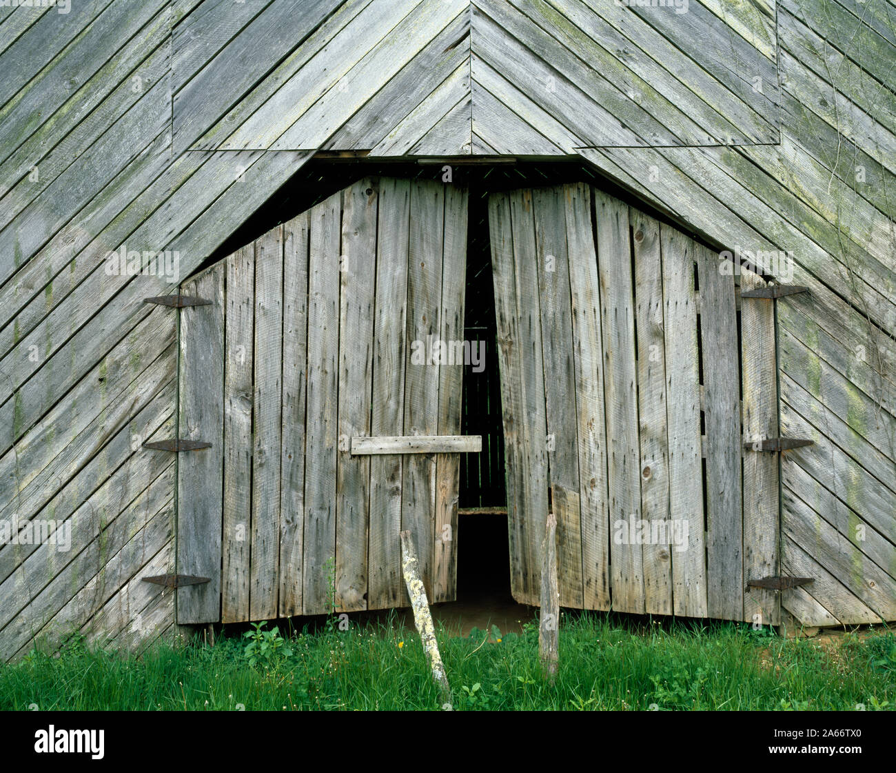 Weathered vecchio fienile di tabacco, Stecoah, Carolina del Nord Foto Stock