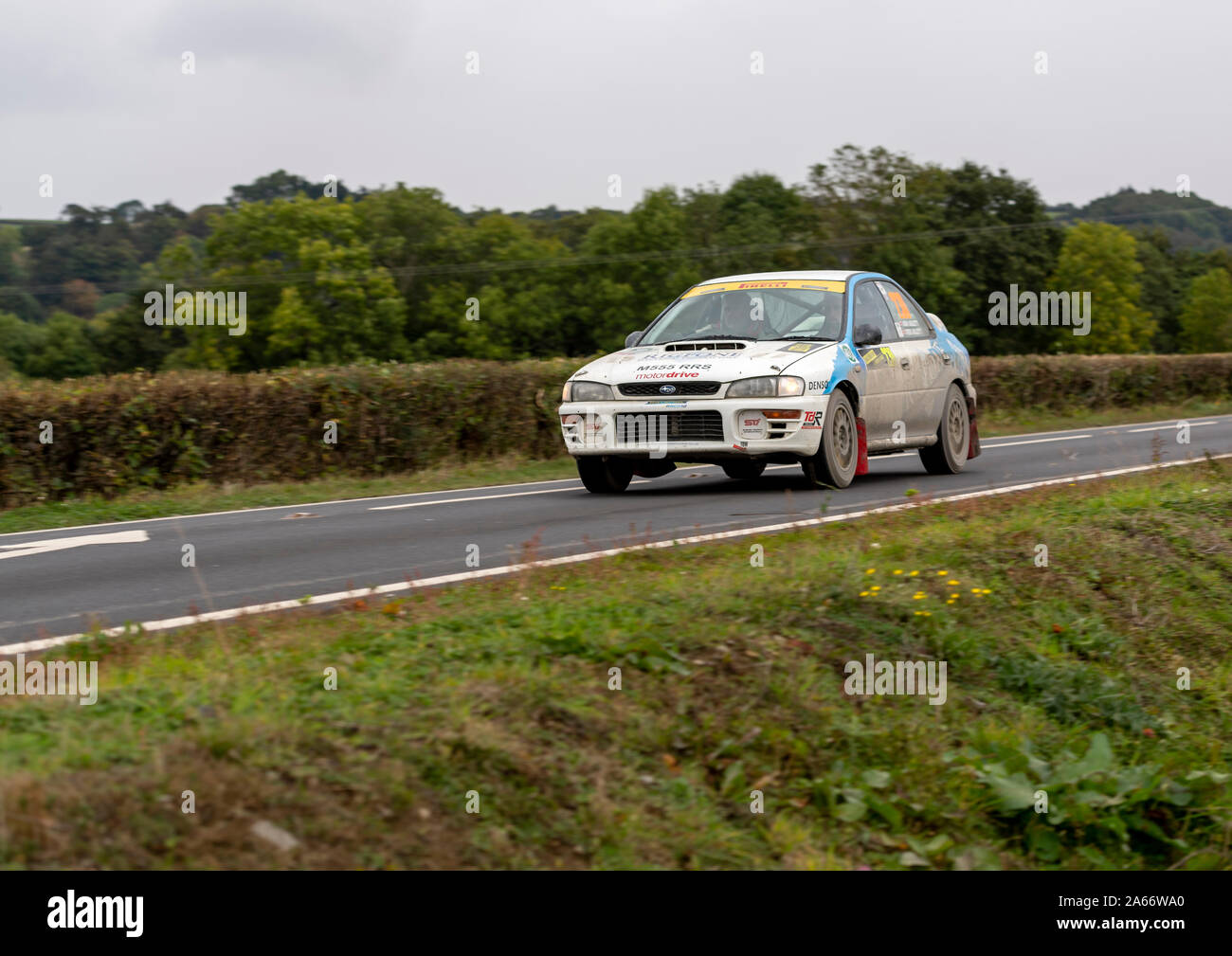 Auto 230, Driver 230, Rob Aslett, Co-Driver Ashley Aslett, Rally Galles GB nazionale, in-tra gli stadi di Newtown, Powys, Wales, Regno Unito Foto Stock