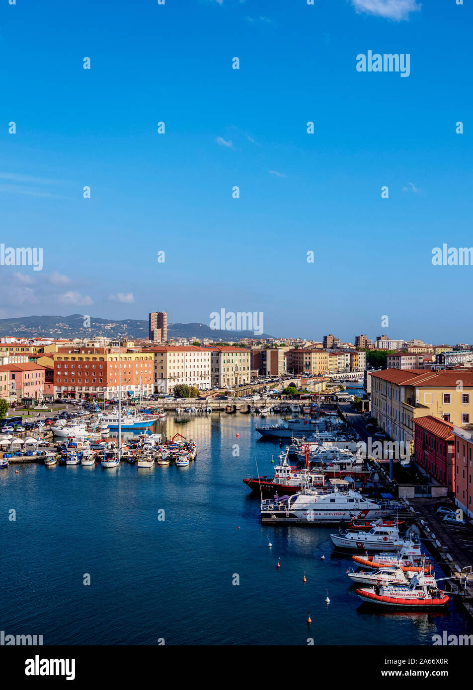 Darsena Vecchia, vecchio dock, vista in elevazione, Livorno, Toscana, Italia Foto Stock