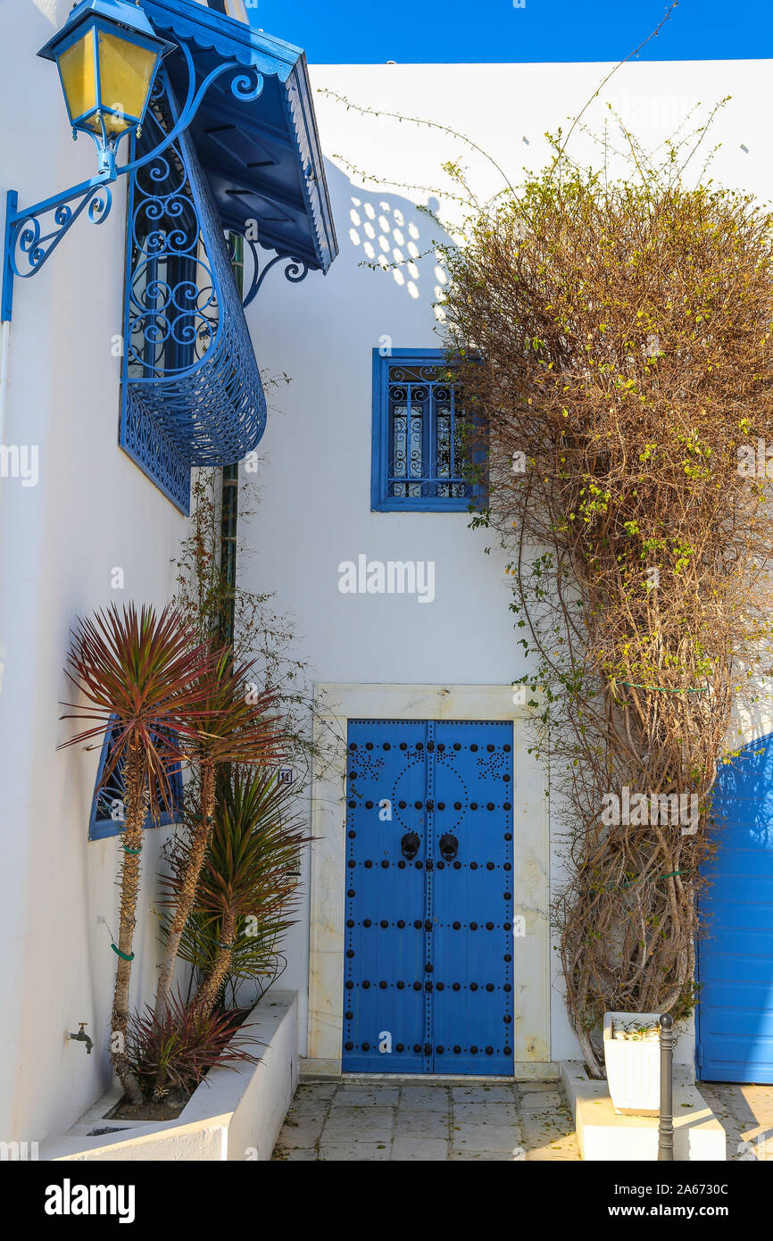 La Tunisia, imbiancati pittoresco villaggio di Sidi Bou Said Foto Stock