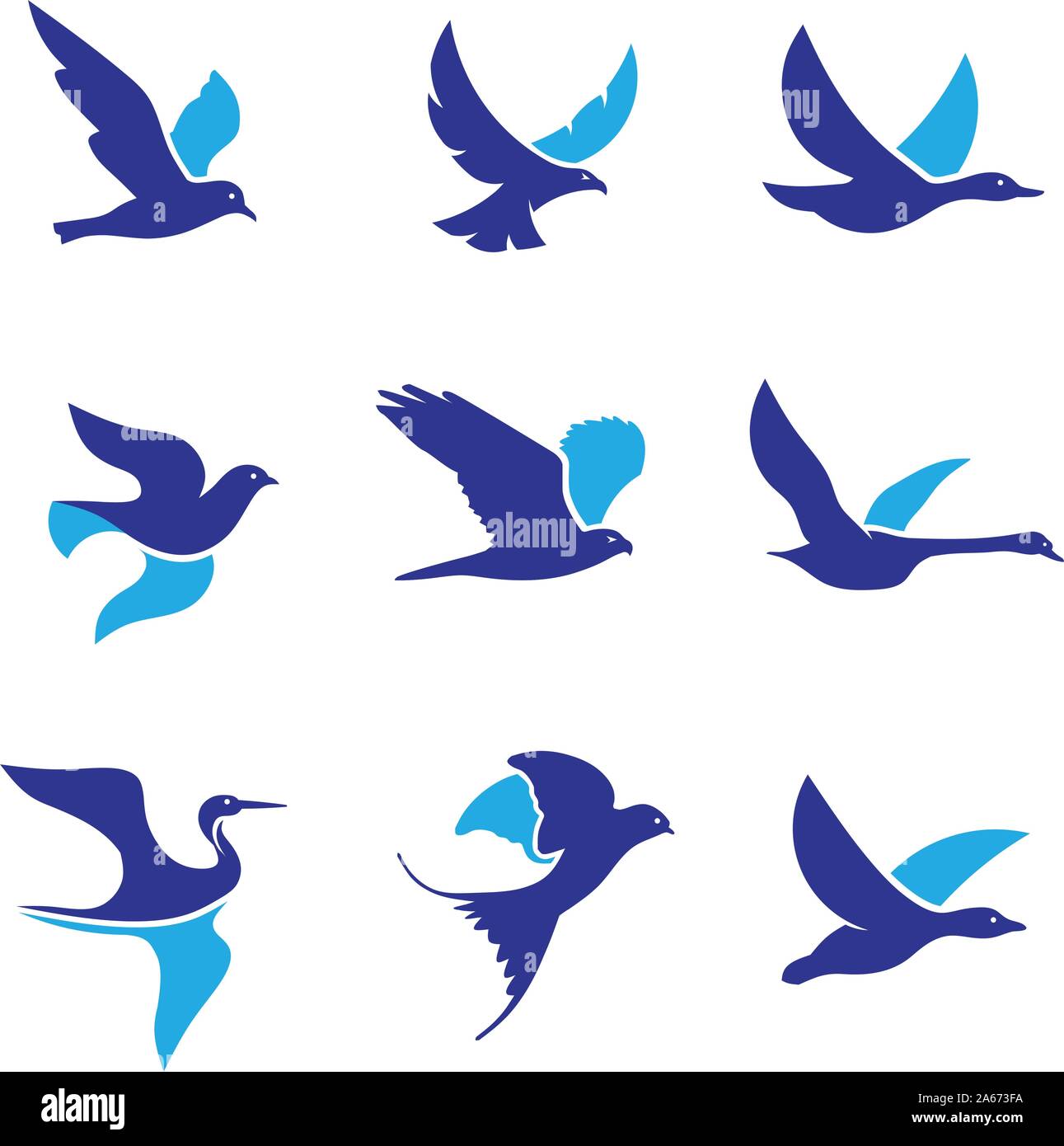Set di flying bird logo vettore concetto, creativo Flying Bird logo modello vettoriale Illustrazione Vettoriale