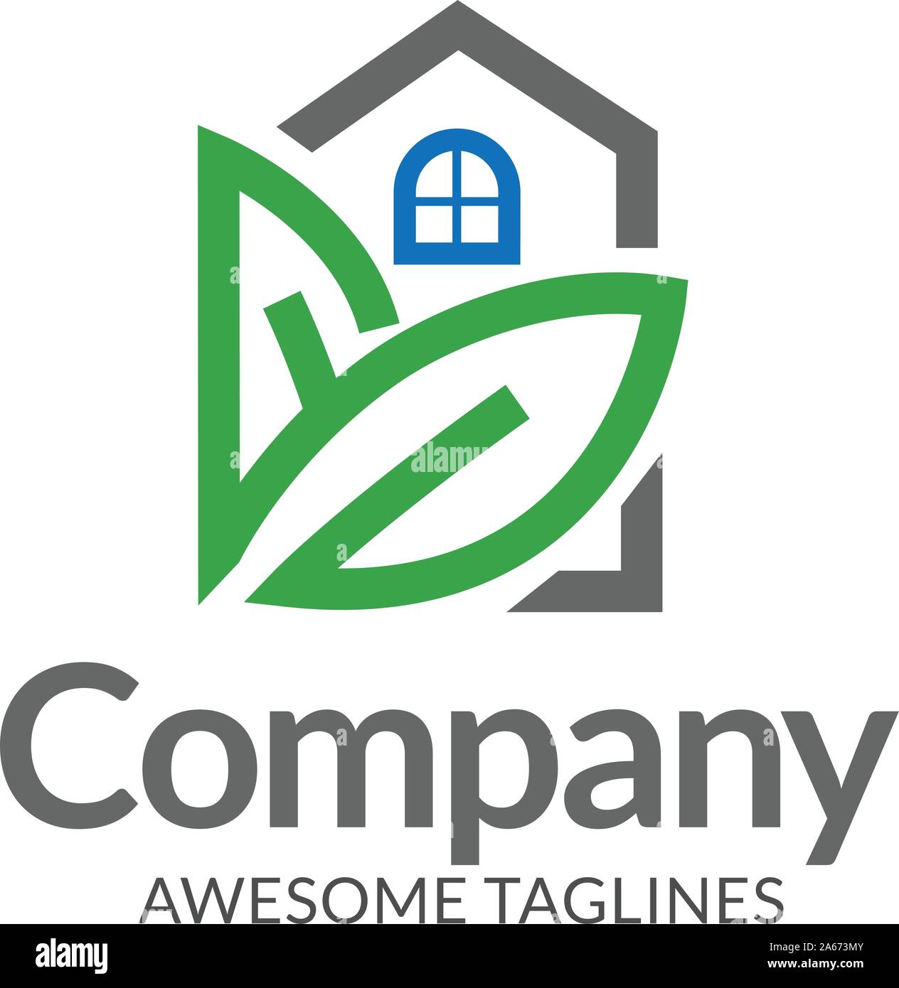 Creative Simple Green House vettore logo. foglia verde e logo casa illustrazione,Ecologia Friendly green house vettore Illustrazione Vettoriale