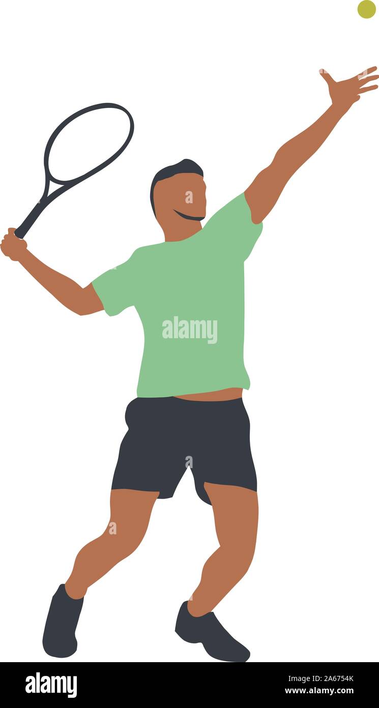 Tennis giocatore isolato disegno vettoriale, silhouette astratta. Prefazione. Sport individuale, persone attive Illustrazione Vettoriale