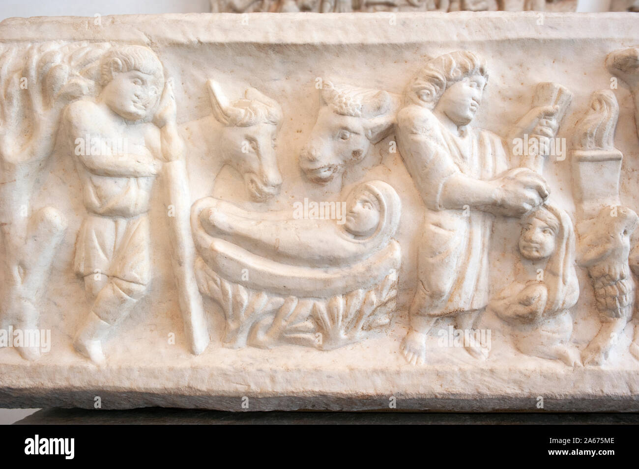 Italia, Roma, Palazzo massimo alle Terme, Museo Nazionale Romano, sarcofago paleocristiano di Marco Claudio (IV secolo d.C.) Foto Stock