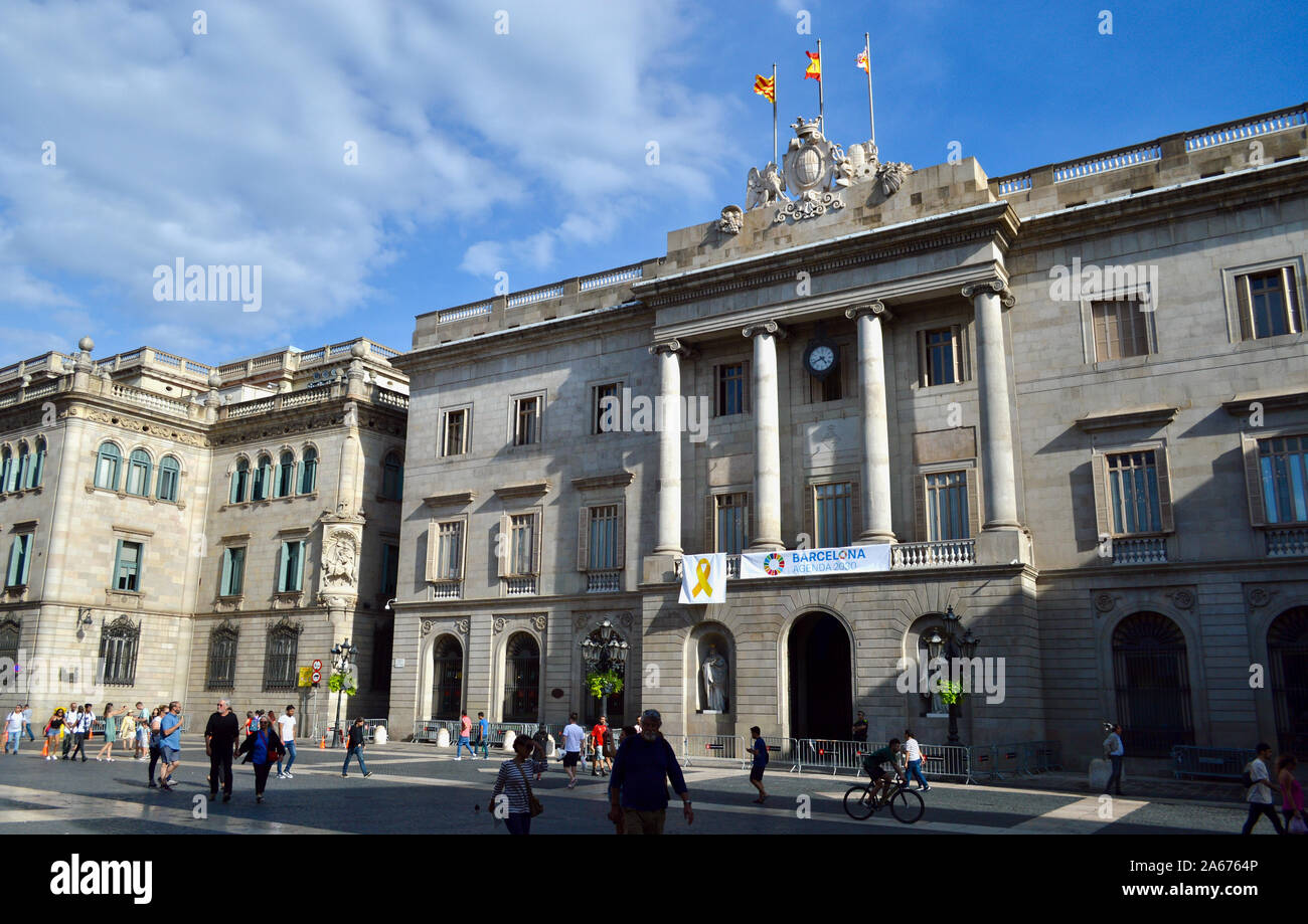 Il Municipio a Placa de Sant Jaume a Barcellona, Spagna Foto Stock