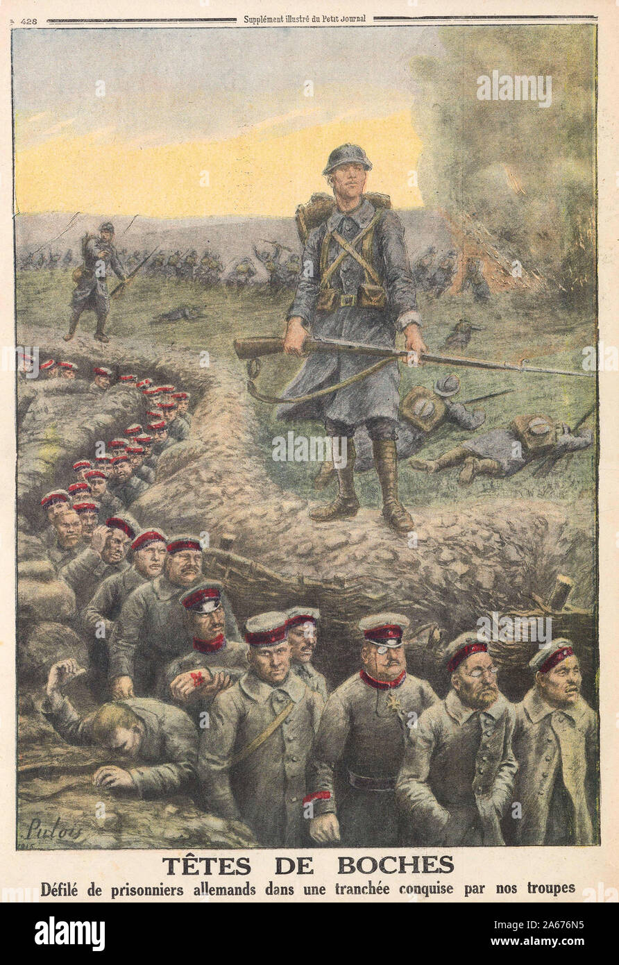 Défilé de prisonniers allemands dans une tranchée - In "Le Petit Journal' Francese giornale illustrato - Coperchio del Foto Stock