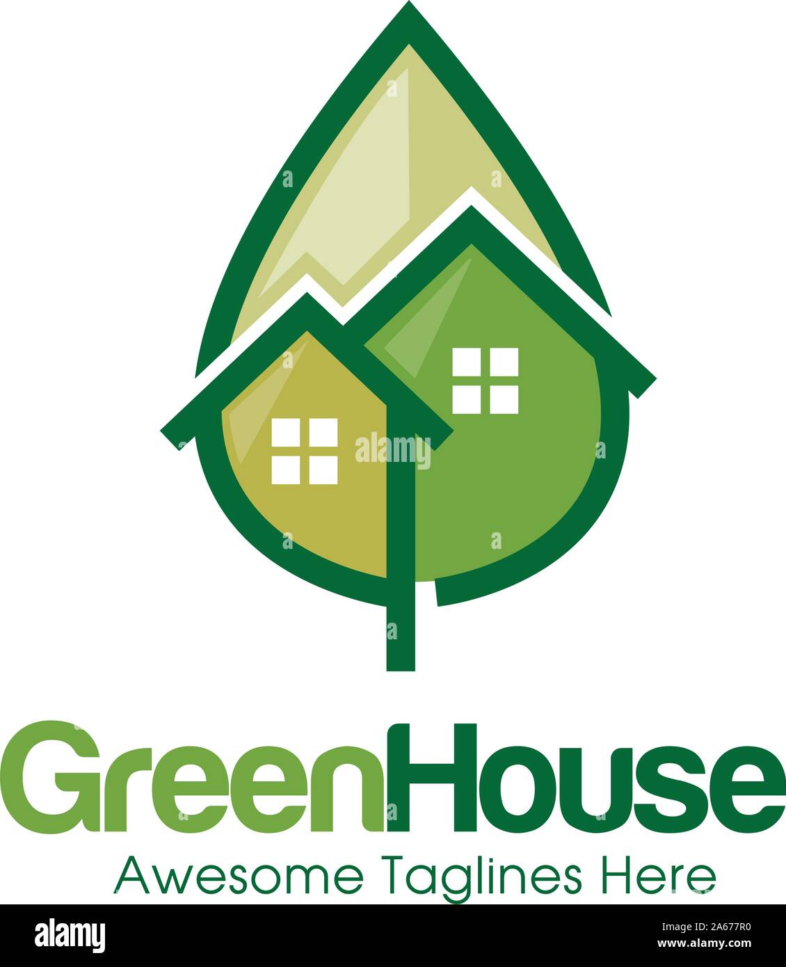 Creative Simple Green House vettore logo. foglia verde e logo casa illustrazione,Ecologia Friendly green house vettore Illustrazione Vettoriale