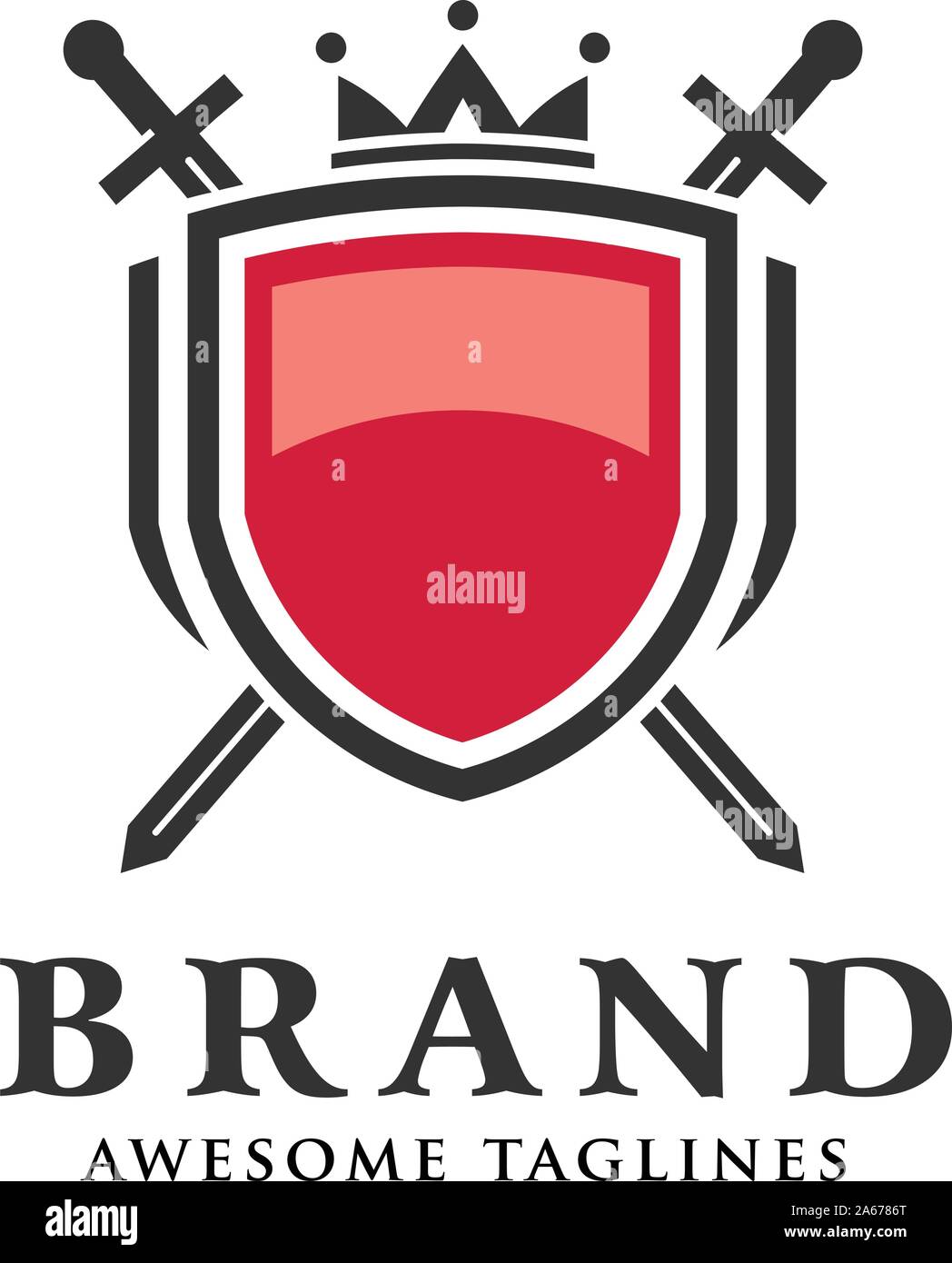 due spade incrociate, scudo con logo corona per usi come simbolo araldico  di potere, lealtà, sicurezza Immagine e Vettoriale - Alamy