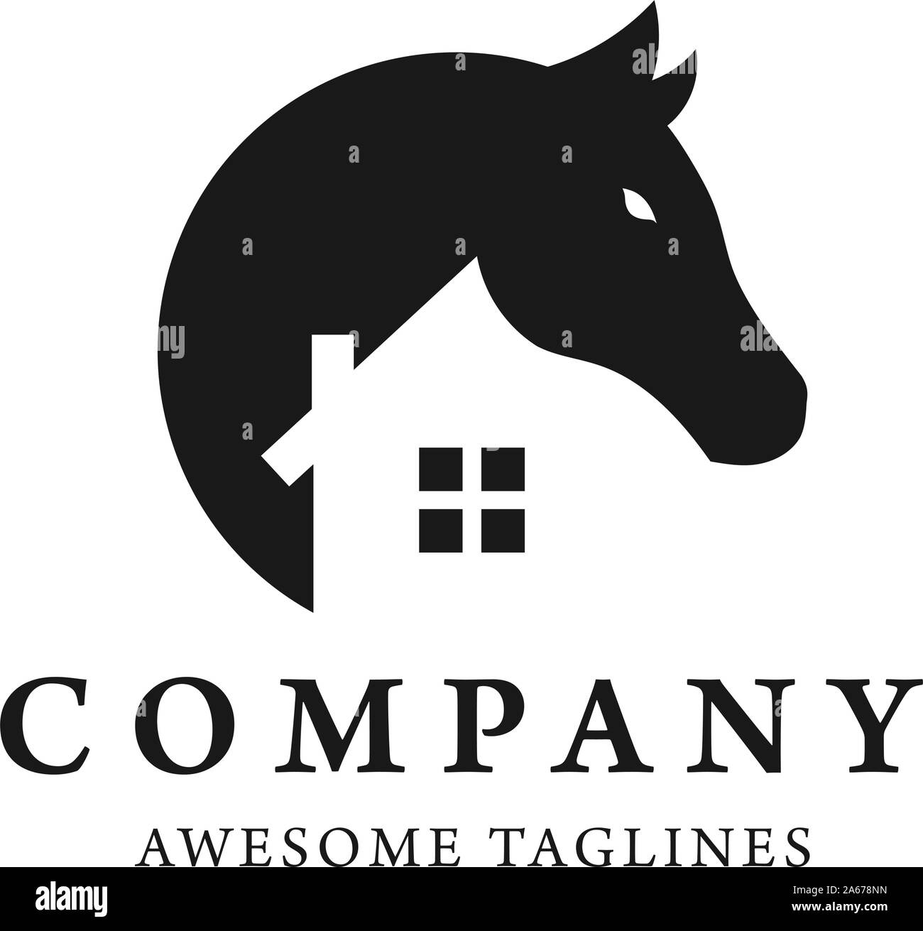 Semplice cavallo e casa logo design modello,questo logo è molto adatto per immobili, interni Art Studio, ecc. Illustrazione Vettoriale
