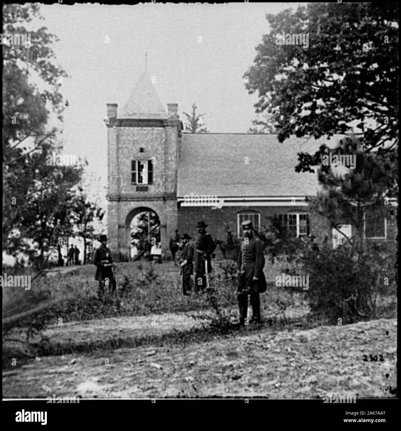 Casa Bianca lo sbarco, Virginia, vicinanze. La Chiesa di San Pietro, con soldati federali Abstract: Selezionato Guerra civile fotografie, 1861-1865 Foto Stock