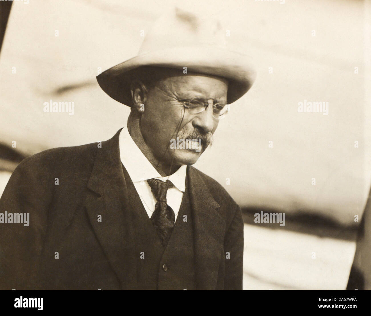 Ex U.S. Presidente Theodore Roosevelt sulla S.S. Aiden tornando a New York da Roosevelt-Rondon spedizione scientifica in Sud America, 1914 Foto Stock
