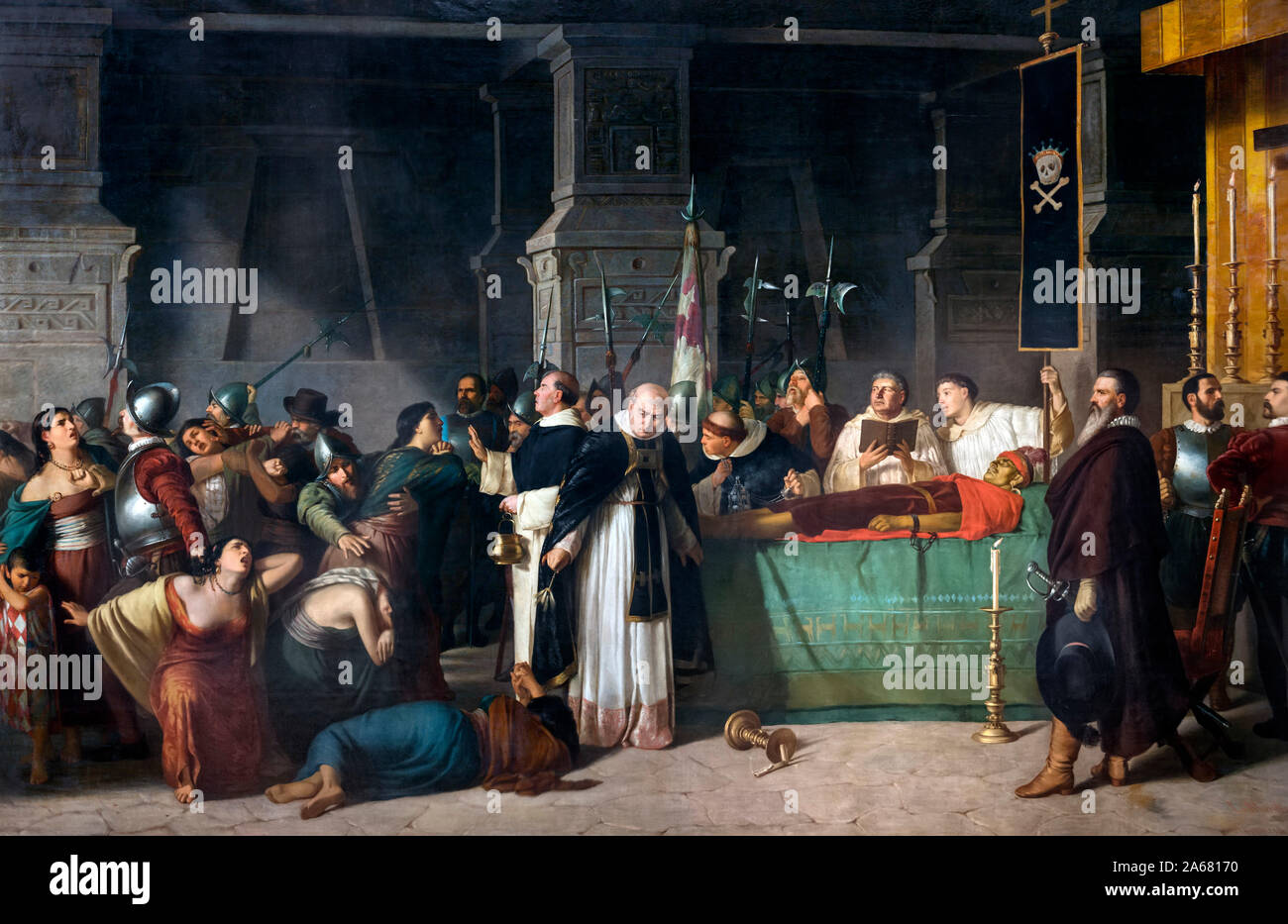 I funerali di Inca Atahualpa da Luis Montero, olio su tela, 1867. Atahualpa era l'ultimo imperatore Inca il cui regno è stata terminata mediante la conquista spagnola nel 1532. Foto Stock