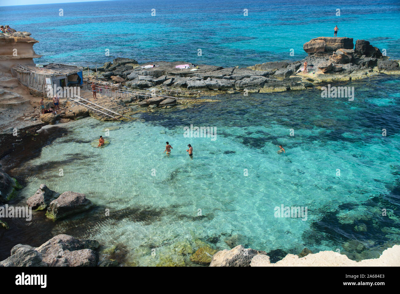 Idilliaco calo des Mort, Playa Migjorn Formentera, Foto Stock