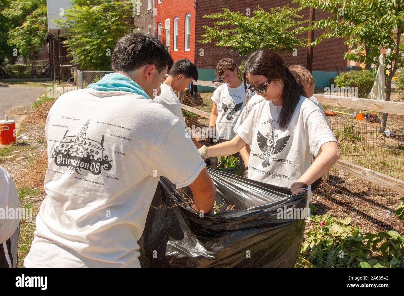 Gli studenti devono completare abbellimento e volontariato sforzi come parte del programma coinvolti nel corso Freshman orientamento presso la Johns Hopkins University di Baltimore, Maryland, 2 settembre 2008. Dall'Homewood raccolta di fotografie. () Foto Stock