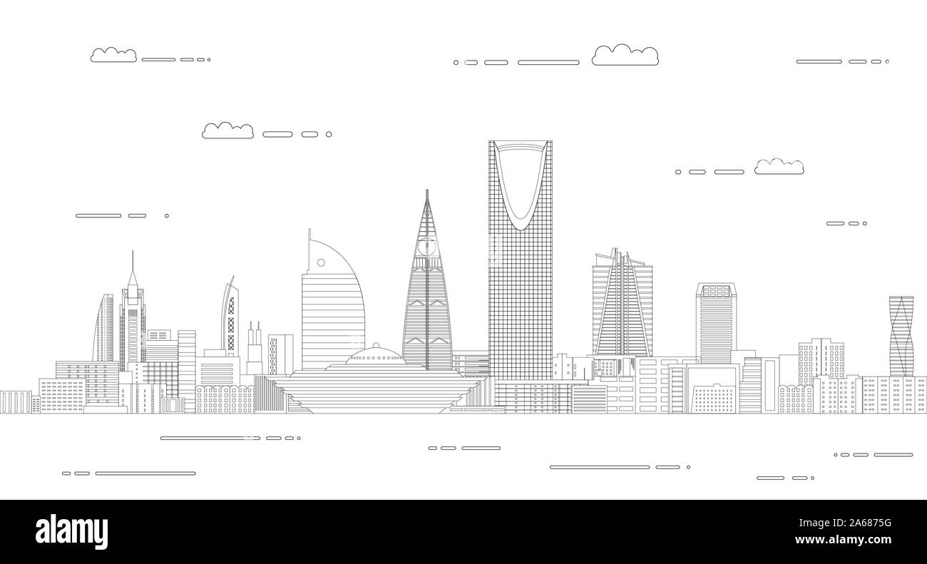 Vettore sfondo viaggio poster con Riyadh City line art style illustrazione di contorno Illustrazione Vettoriale