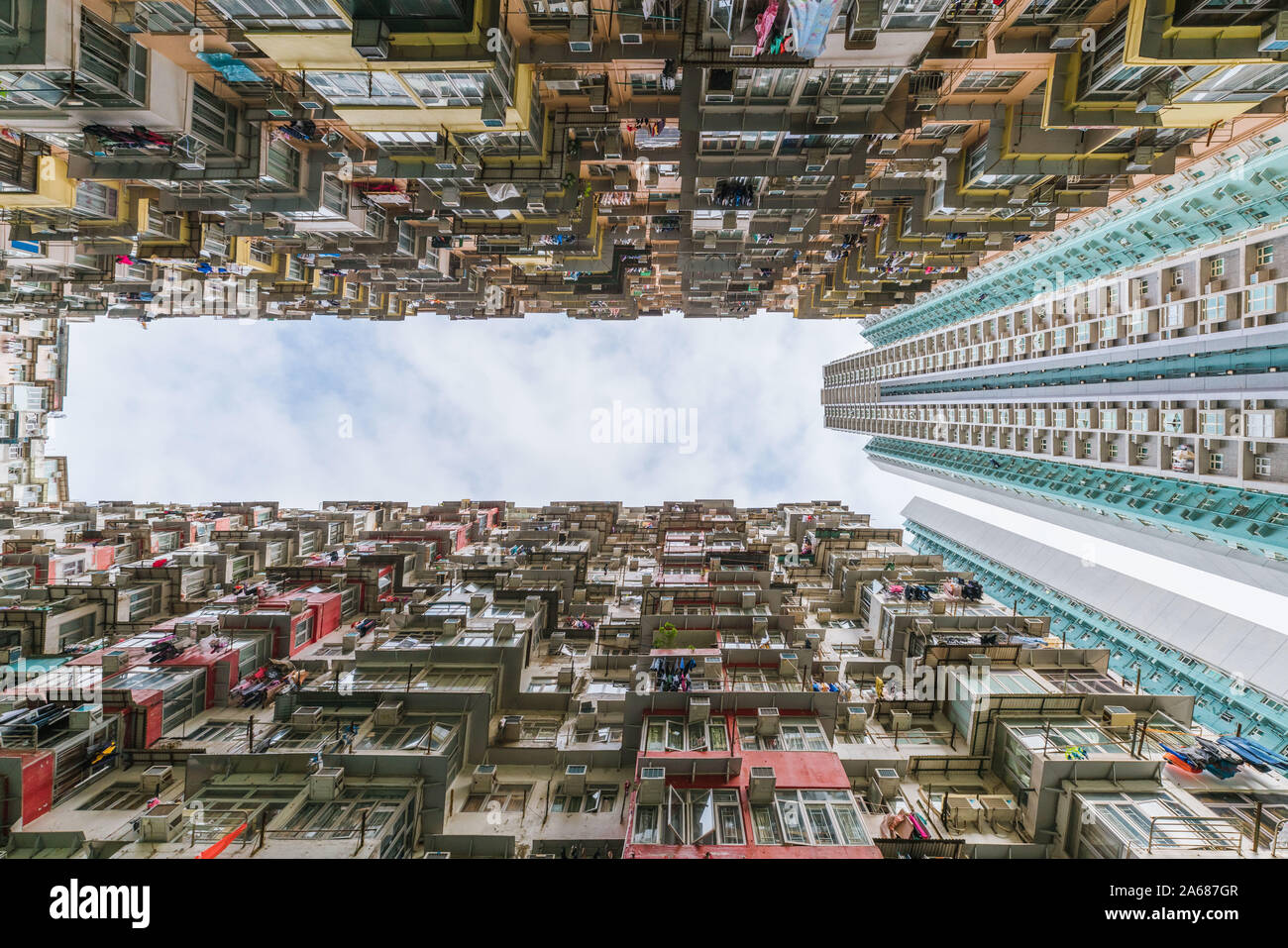 Hong Kong famoso e tradizionale edificio residenziale, Yick Fat edificio nei pressi di Quarry Bay Foto Stock