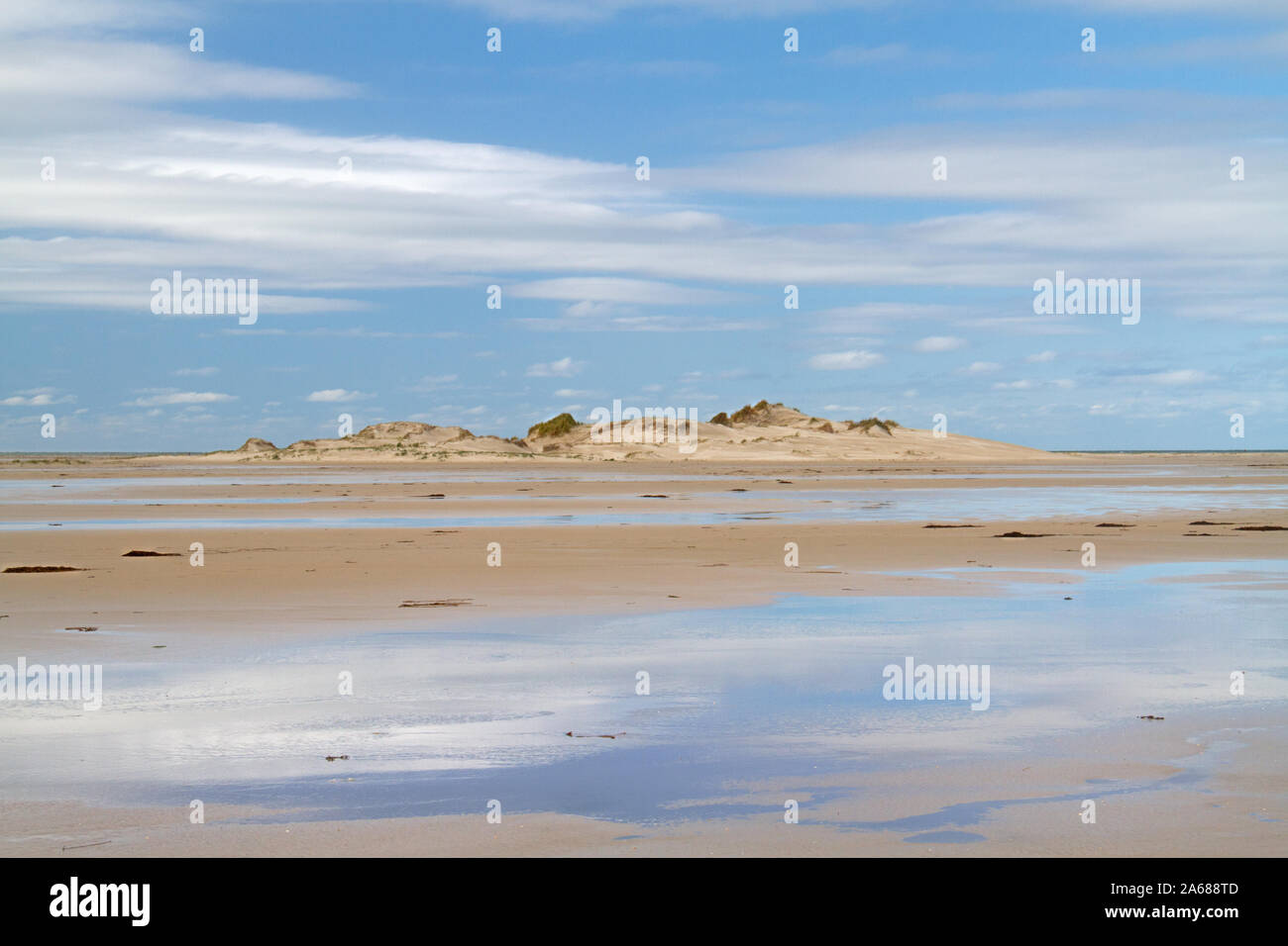 Dune di sabbia sulla spiaggia ampia pianura dell'isola olandese di Terschelling Foto Stock
