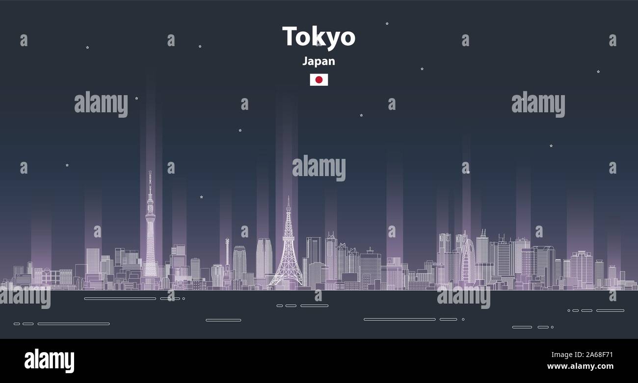 Tokyo cityscape linea stile arte vettore illustrazione dettagliata. Sfondo di viaggio Illustrazione Vettoriale