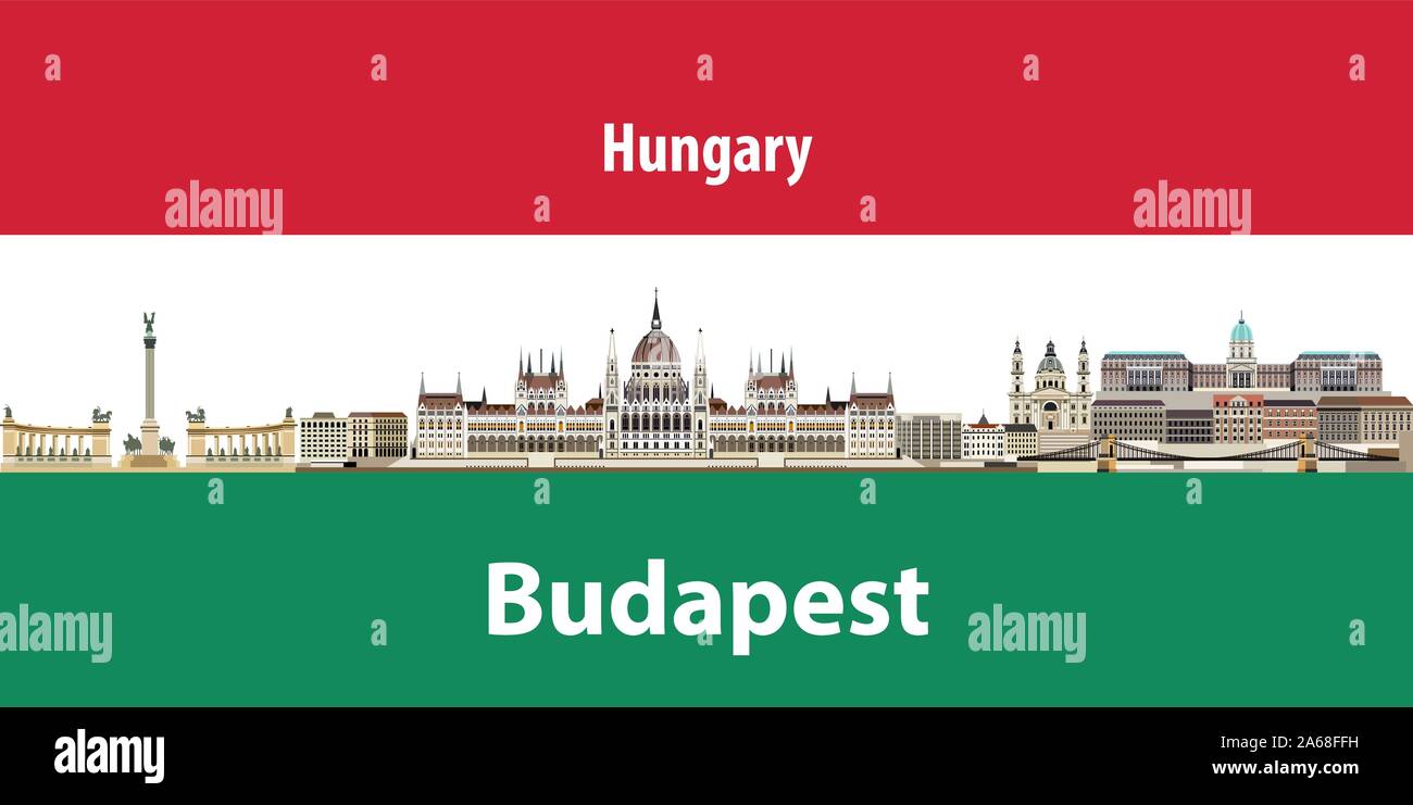 Illustrazione Vettoriale di Budapest City skyline con bandiera di Ungheria sullo sfondo Illustrazione Vettoriale