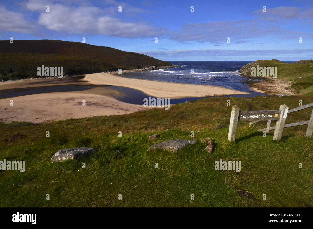 Vista generale di Achininver spiaggia vicino Talmine / Melness su un'Mhoine penisola sulla costa nord di Sutherland Scotland Regno Unito Foto Stock