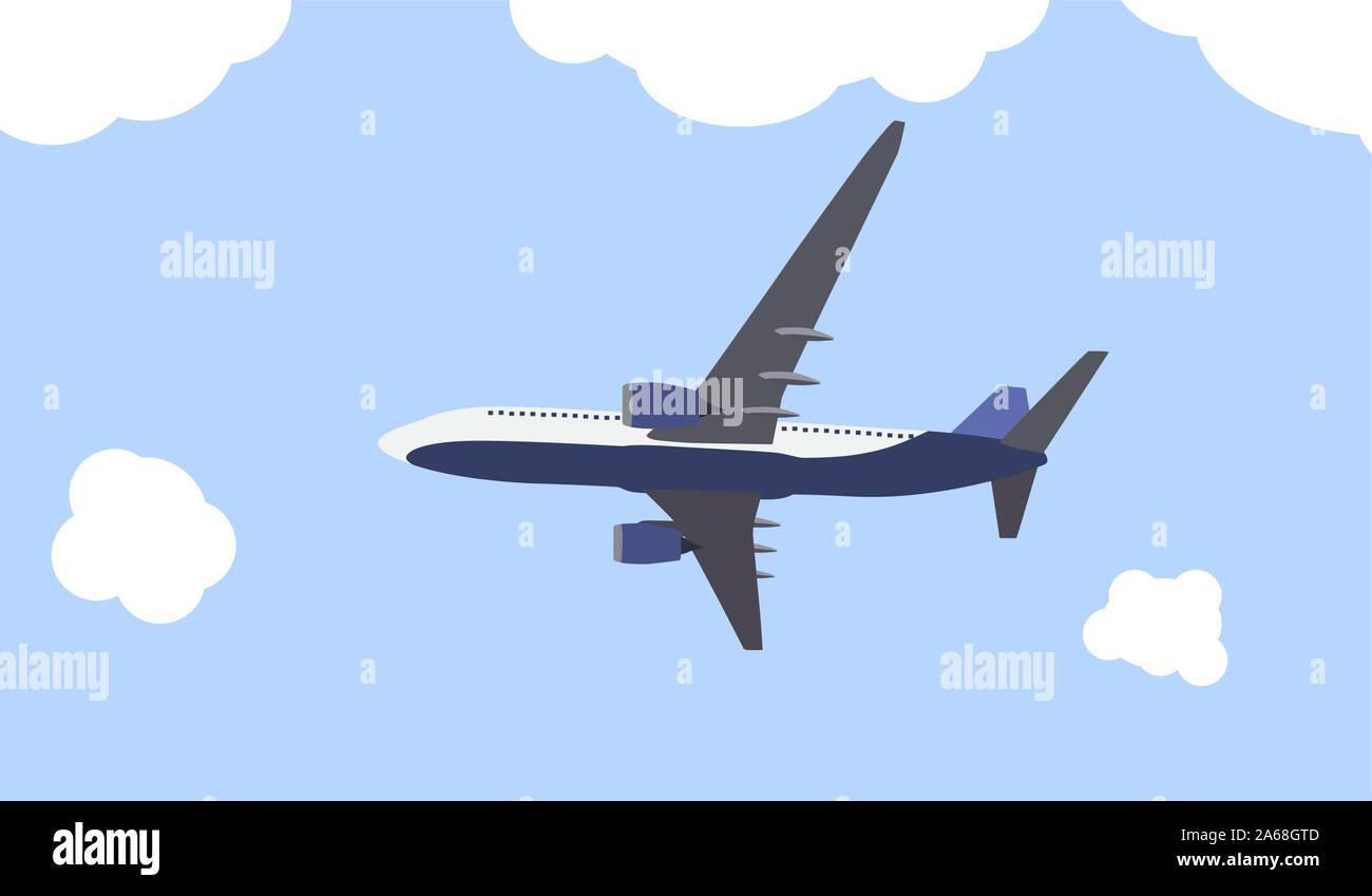 Aereo di linea piatta volare nel cielo. Vista laterale dal basso. Illustrazione Vettoriale Illustrazione Vettoriale