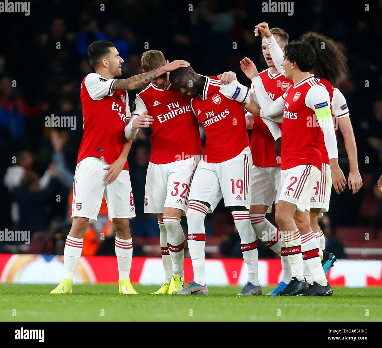 Londra, Regno Unito. 24 ott 2019. Londra, Regno Unito, ottobre 24 Nicolas Pepe di Arsenal celebra il suo obiettivo durante Europa League Gruppo F tra l'Arsenal e Vitoria all'Emirates Stadium di Londra, Inghilterra il 24 ottobre 2019. Credit: Azione Foto Sport/Alamy Live News Foto Stock