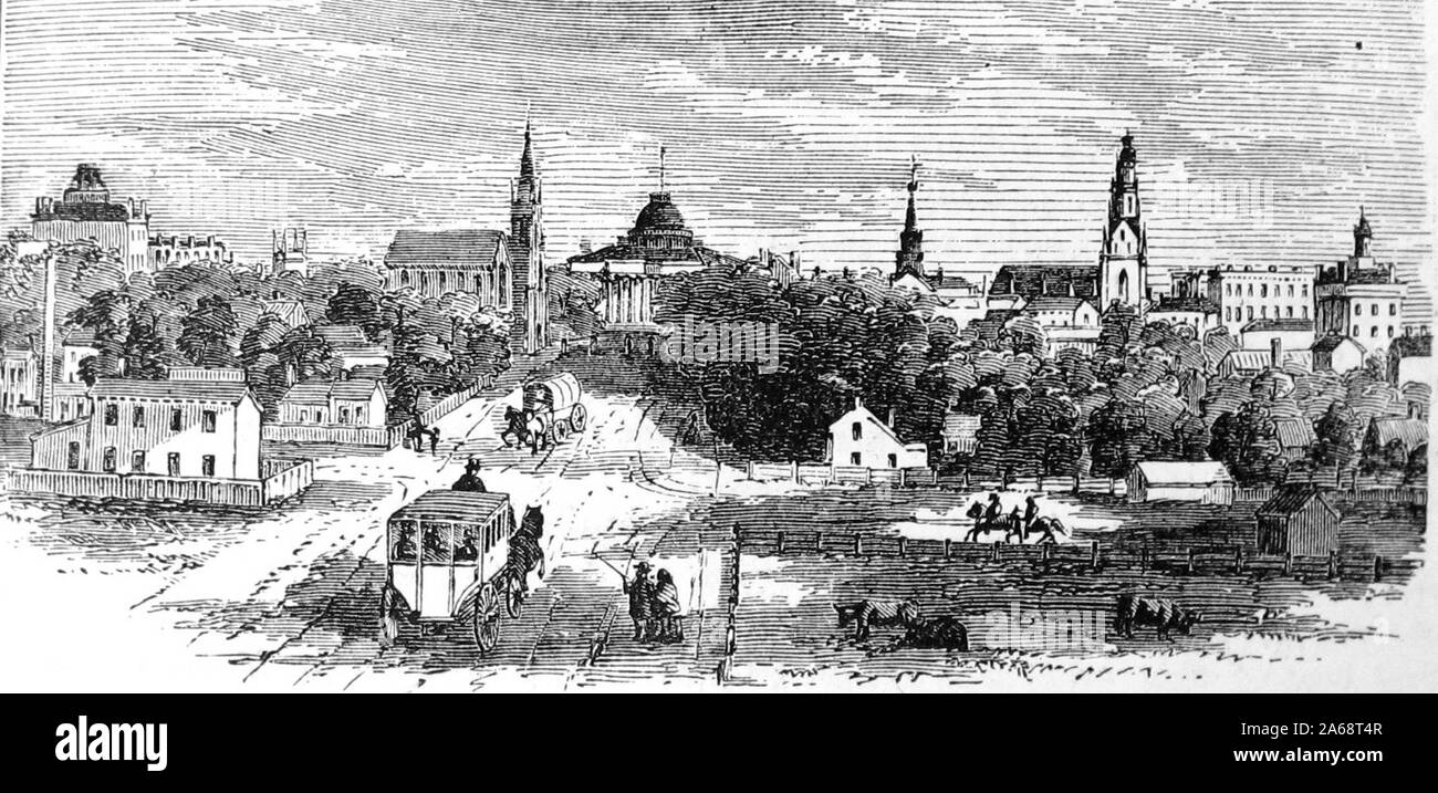 Vista del centro della città e il Vecchio Campidoglio di Washington Street, 1865. Foto Stock