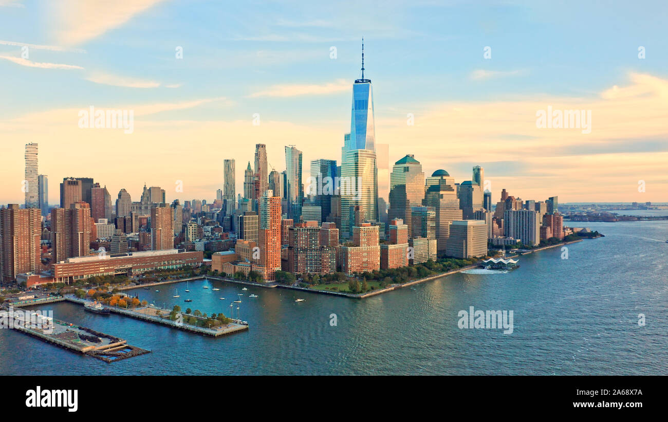 Vista aerea di Lower Manhattan grattacieli Foto Stock