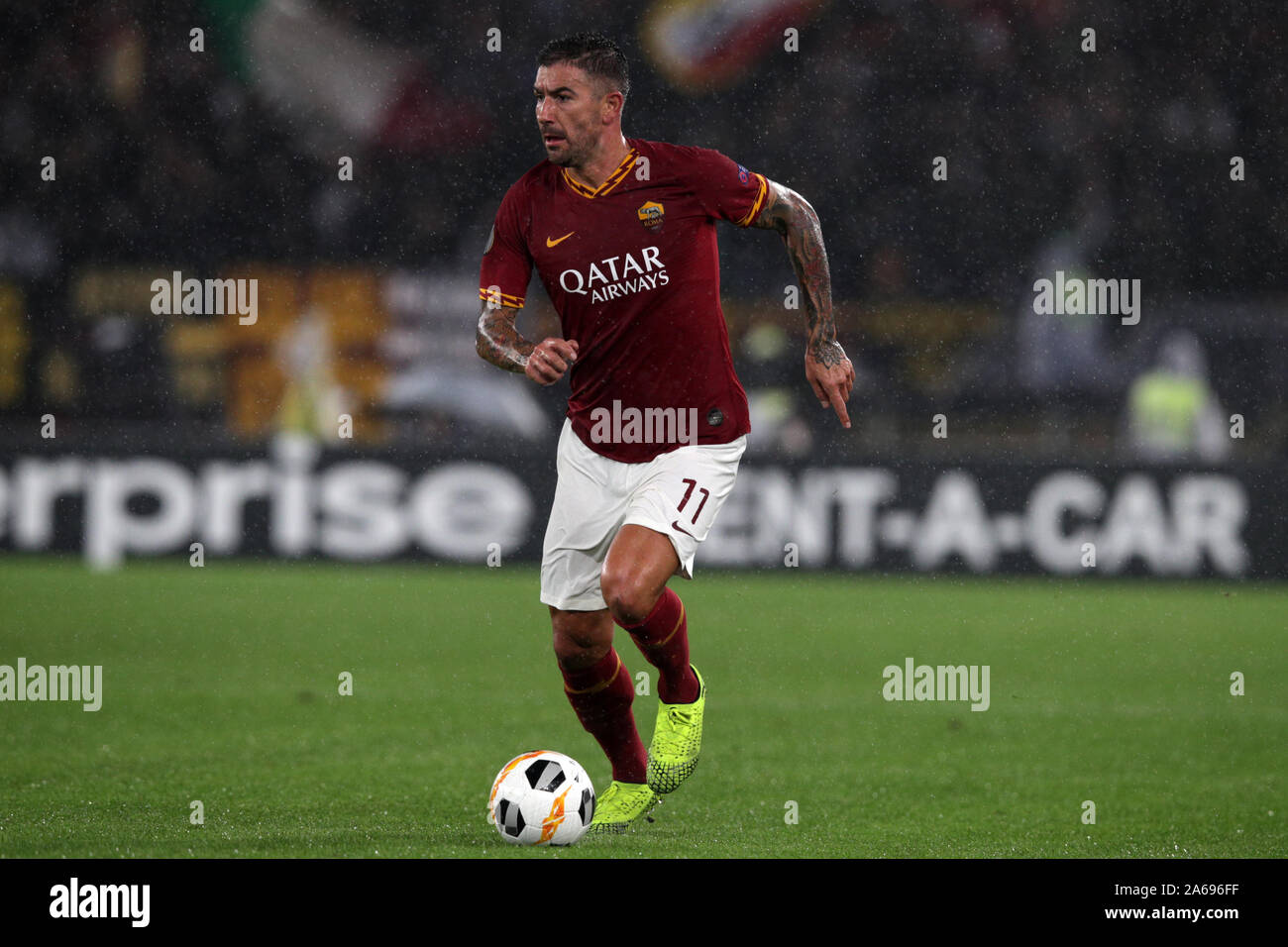 Roma, Italia. 25 ott 2019. Roma 24/10/2019 Stadio Olimpico di Europa League AS Roma vs Borussia Moenchengladbach Aleksandar Kolarov ( Roma ) come Roma e Borussia Moenchengladbach anche il terzo turno di Europa League da 1-1 (foto di Giuseppe Fama/Pacific Stampa) Credito: Pacific Press Agency/Alamy Live News Foto Stock
