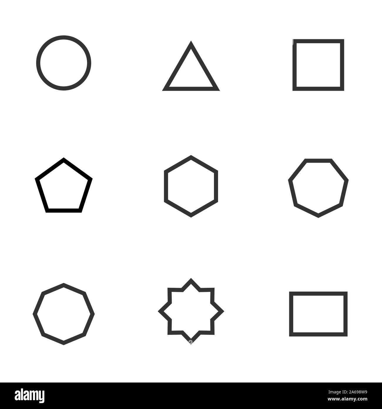 Set di bianco e nero forma geometrica. Semplici figure geometriche raccolta icona. Icona lineare di tipo piatto, illustrazione vettoriale Illustrazione Vettoriale