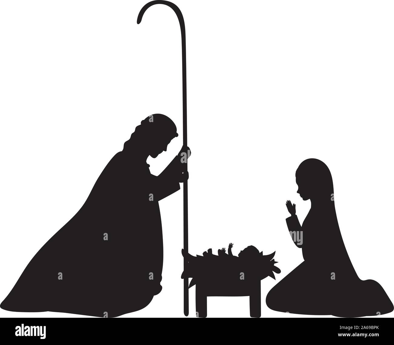 Carino Sacra Famiglia Presepe silhouette caratteri Illustrazione Vettoriale