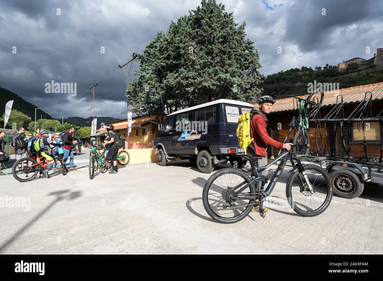 Mountain bike/freeride a Finale Ligure, Italia Foto Stock