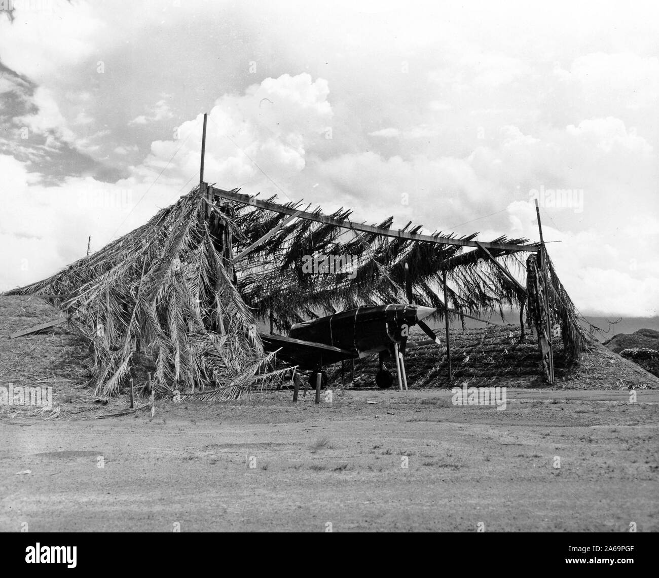 Piano fittizio sta sotto un riparo a Camp Chorrera, Panama ca. Agosto 1942 Foto Stock