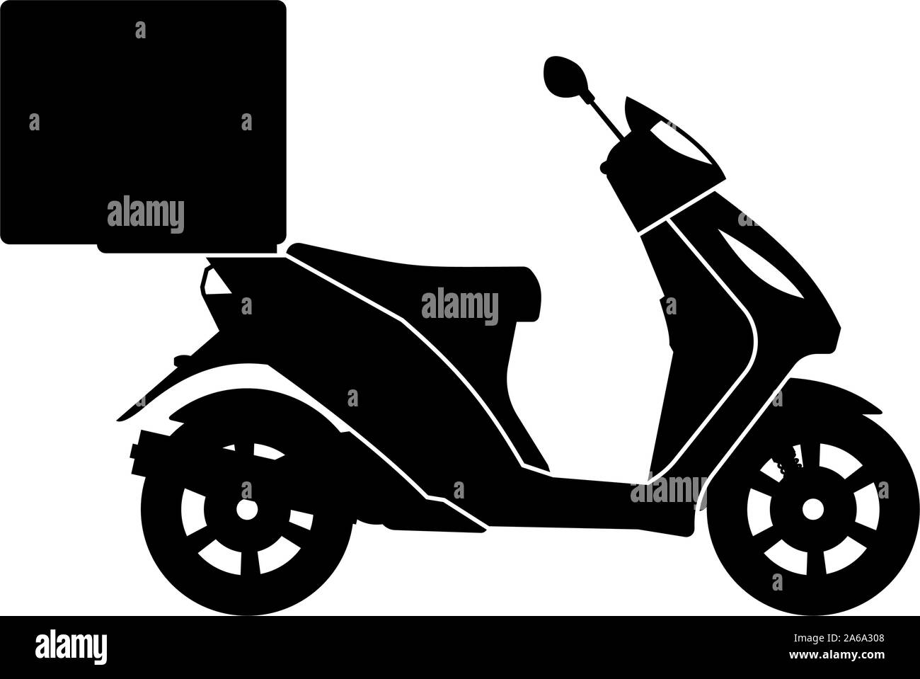 Consegna silhouette del motociclo su sfondo bianco vista dal lato Illustrazione Vettoriale