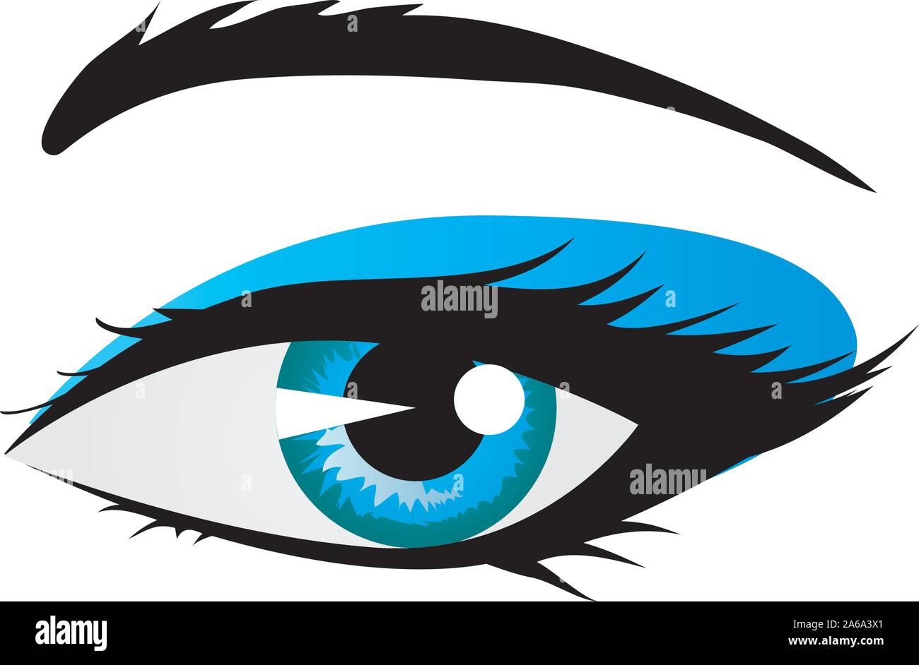 Illustrazione della bella blu splendente donna occhio su sfondo bianco. Illustrazione Vettoriale