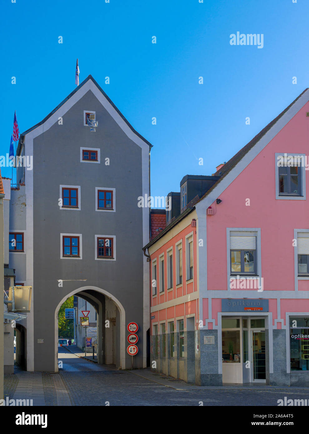Town Gate Regensburger Tor in Abensberg, Bassa Baviera, Baviera, Germania, Europa Foto Stock