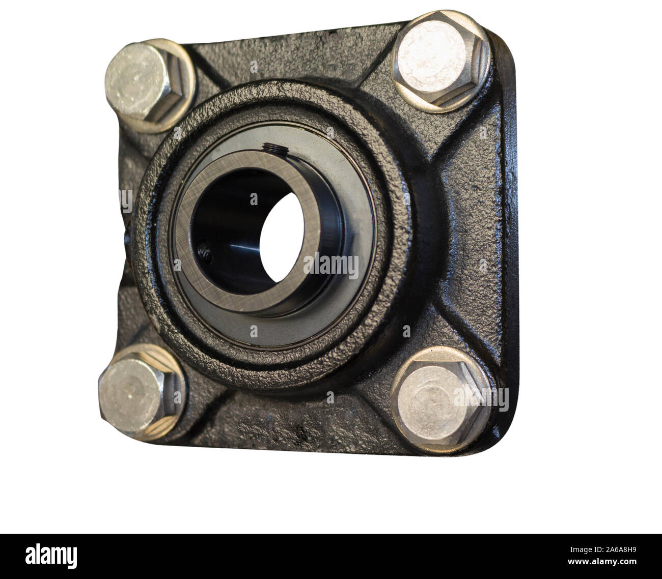 Chiudere il tubo di acciaio flangia collegata da serrare il bullone ES dadi ; lavoro di manutenzione ; ingegneria sfondo ; bianco isolato Foto Stock