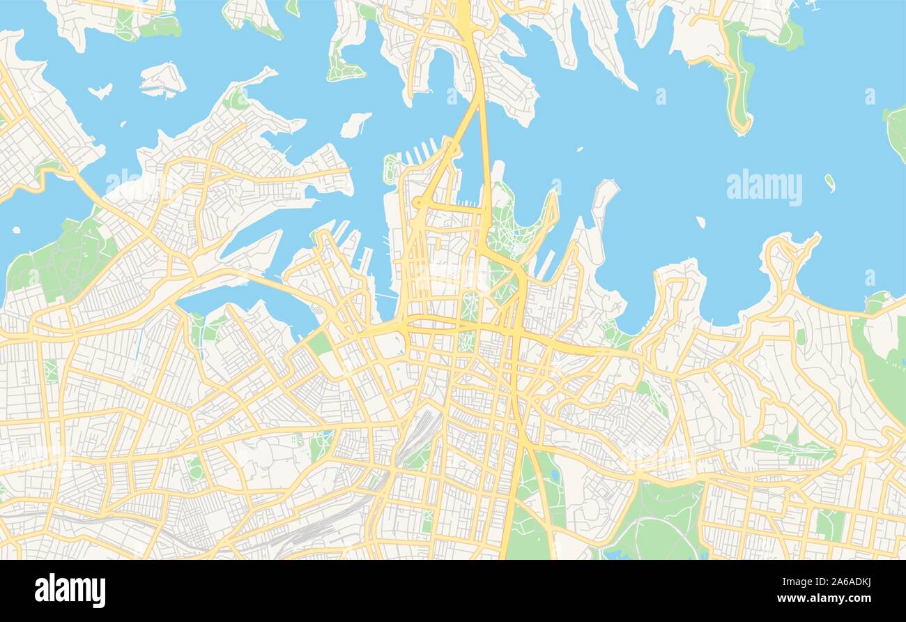 Versione stampabile cartina stradale di Sydney, Stato del Nuovo Galles del Sud, Australia. Mappa modello per uso aziendale. Illustrazione Vettoriale
