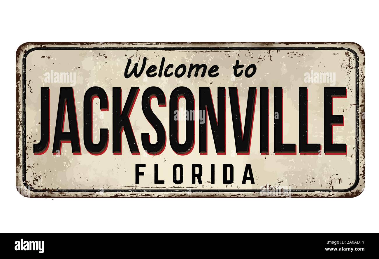 Benvenuti a Jacksonville vintage metallo arrugginito segno su uno sfondo bianco, illustrazione vettoriale Illustrazione Vettoriale