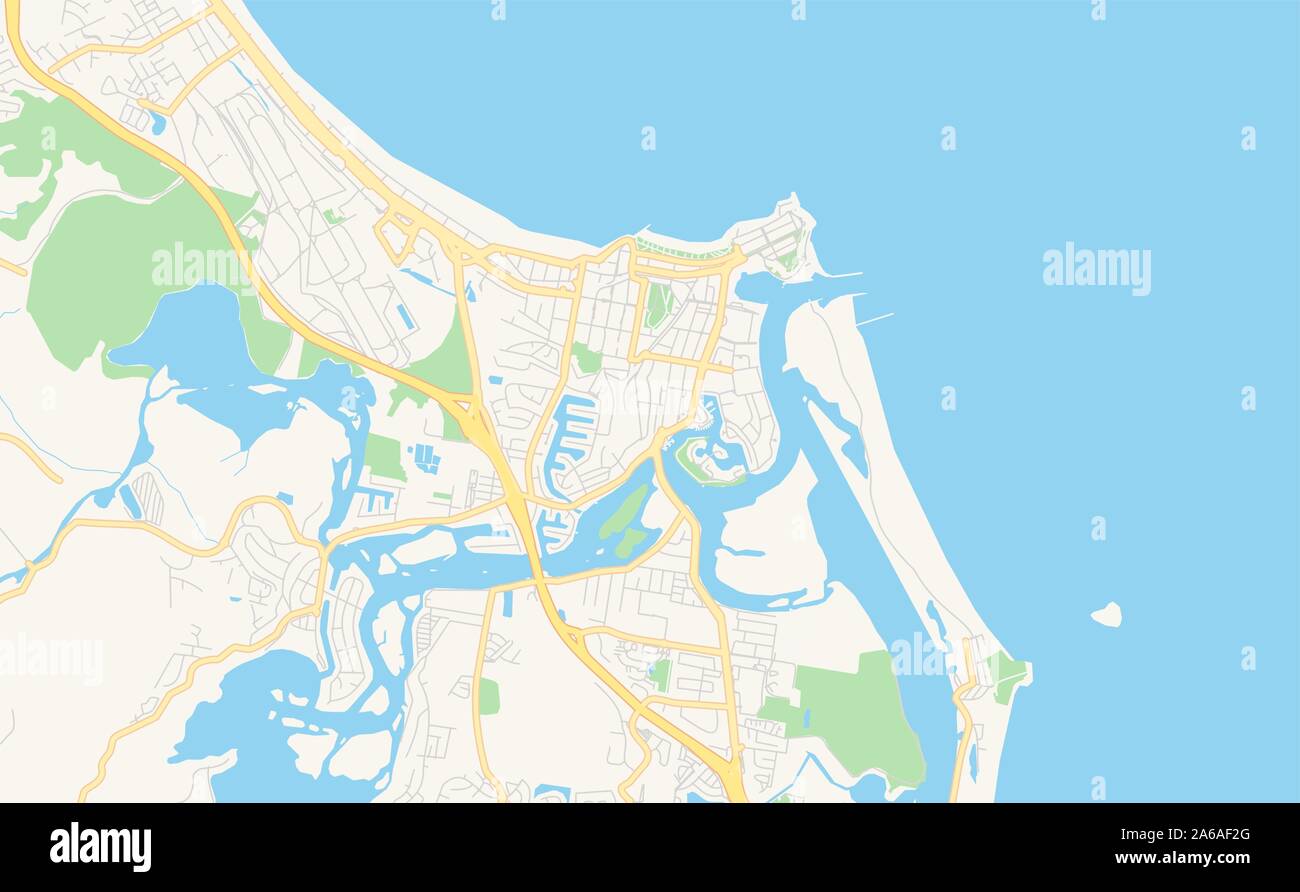 Versione stampabile cartina stradale di oro Coast-Tweed capi, Stato del Queensland, Nuovo Galles del Sud, Australia. Mappa modello per uso aziendale. Illustrazione Vettoriale