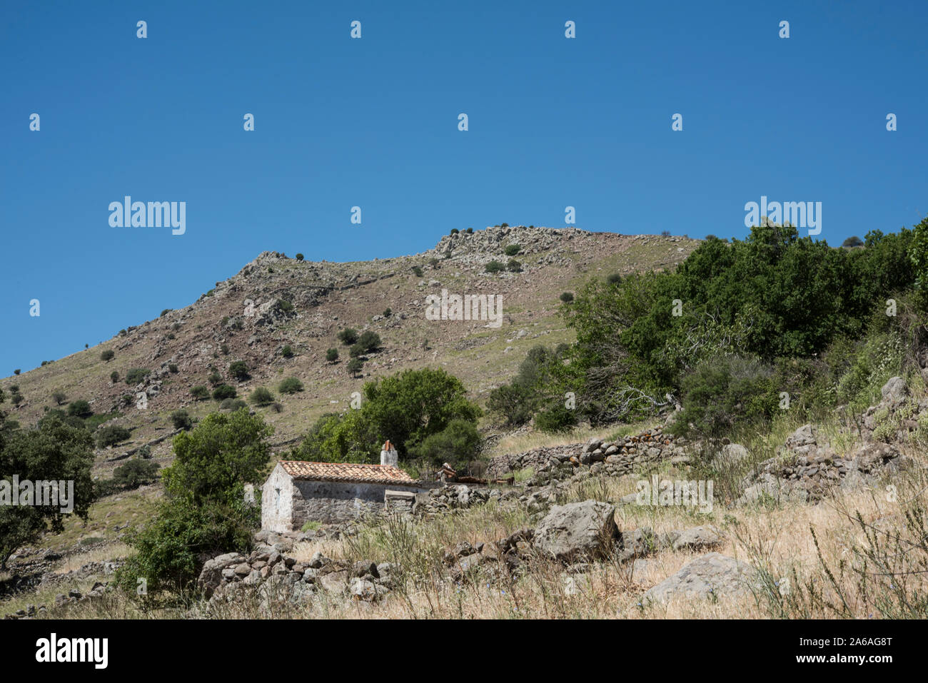 Piccola casa tradizionale vicino Agra, Lesbo, Grecia. Foto Stock