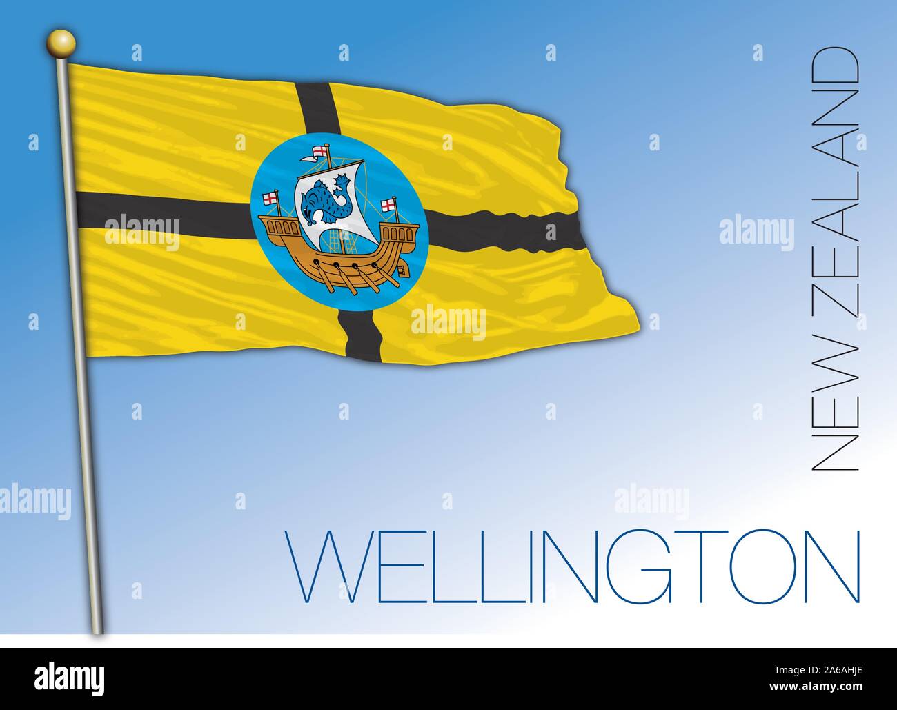 Città di bandiera di Wellington, Nuova Zelanda, illustrazione vettoriale Illustrazione Vettoriale