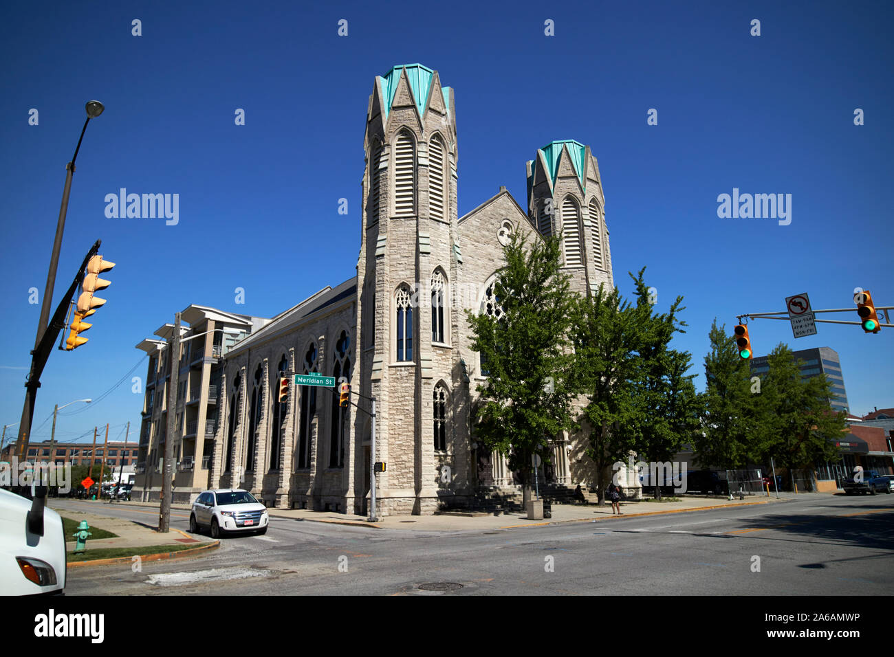 Arco di meridiano precedentemente il Meridian street metodista chiesa episcopale convertito in condomini Indianapolis in Indiana USA Foto Stock