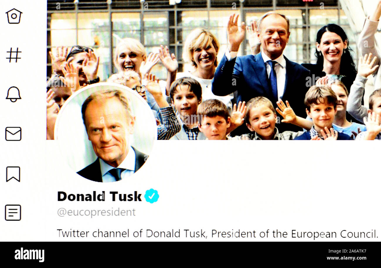 Pagina su Twitter (ott 2019) Donald Tusk, Presidente del Consiglio europeo Foto Stock