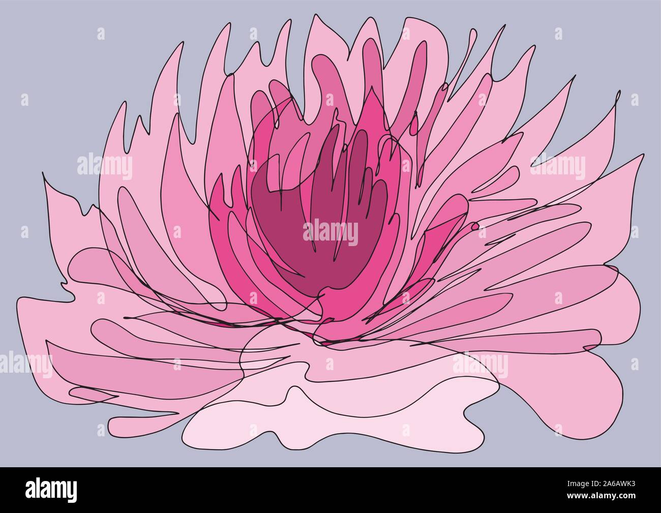 La purezza mistica della Lotus, l'Illuminismo simbolo: calma, armonia e compassione. Disegno a mano opere d'arte. Il frattale utilizzato nella terapia dell'arte. Illustrazione Vettoriale