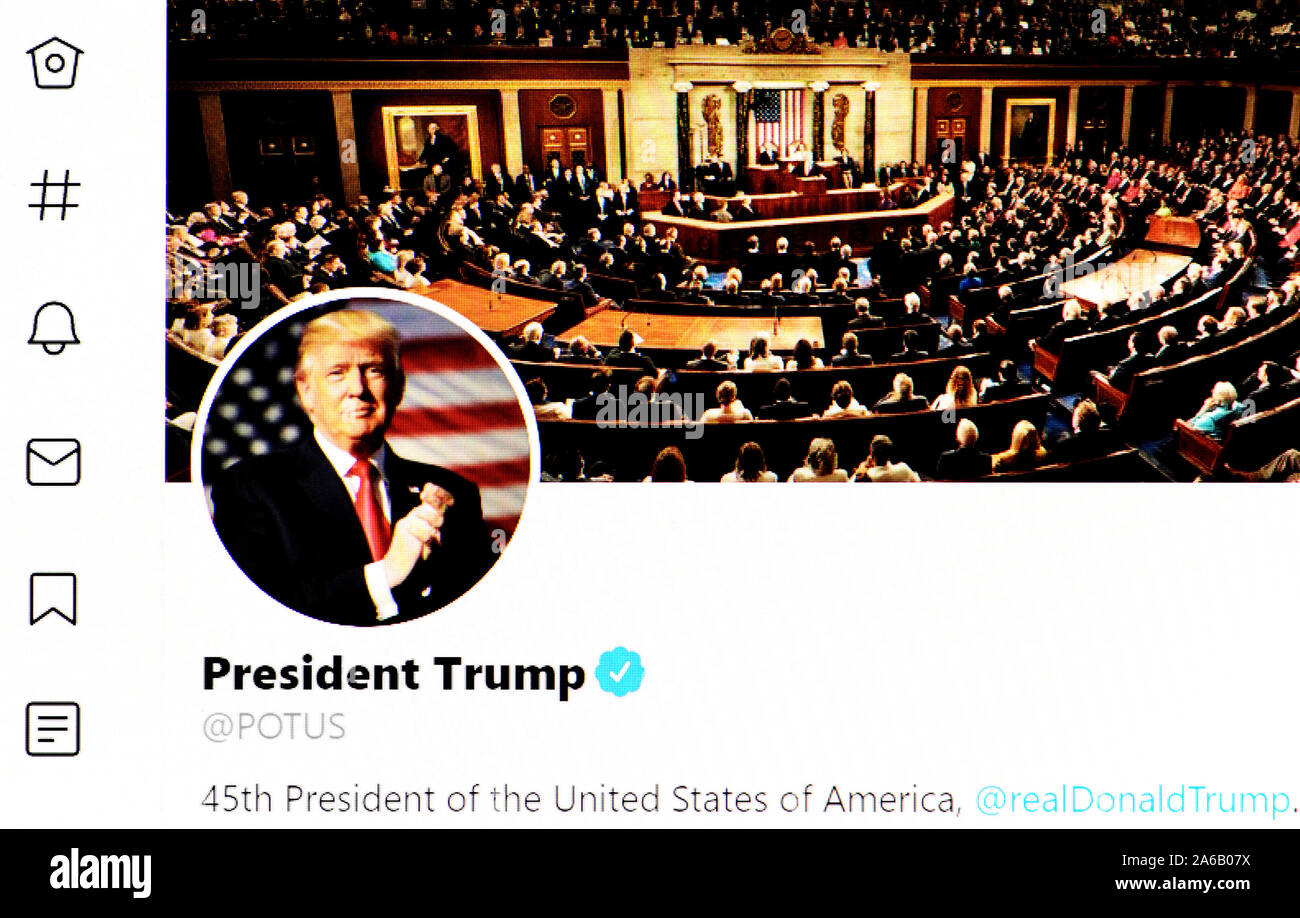 Pagina su Twitter (ott 2019) Presidente Trump - POTUS Foto Stock