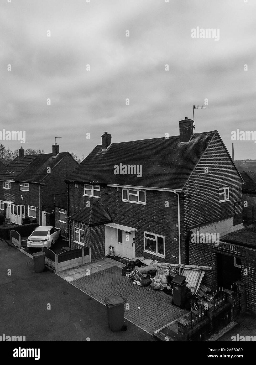 Vista aerea della povertà area colpita di Tunstall e Chell Heath in Stoke on Trent, strade dopo di alloggiamento a schiera in declino urbano, area povera Foto Stock